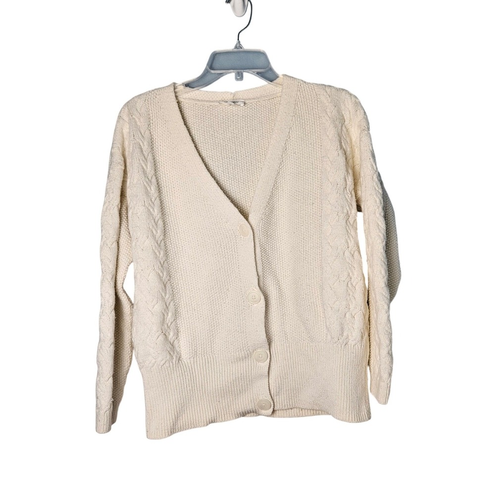 Haven Well Within Cream Cable Knit Sleeves Chunky Button Cardigan Womens Large